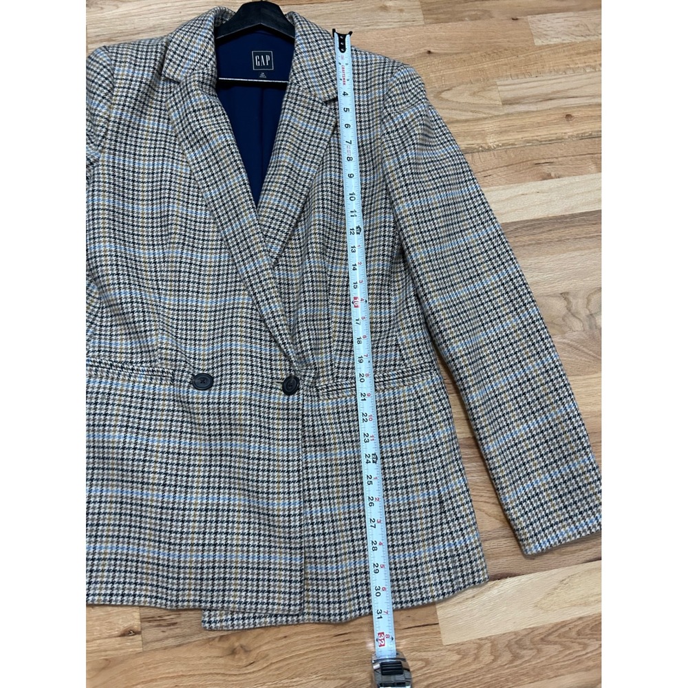 Gap Double Breasted Plaid Blazer Women 12 Tall Brown Dark Academia Houndstooth - Picture 10 of 12